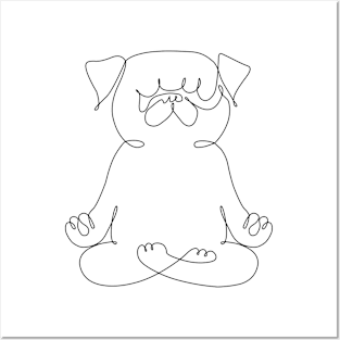 One Line Pug Lotus Pose Posters and Art